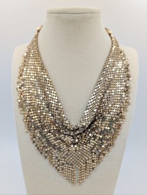 Vintage Vendome Gold Tone Mesh Fringed Bib Necklace